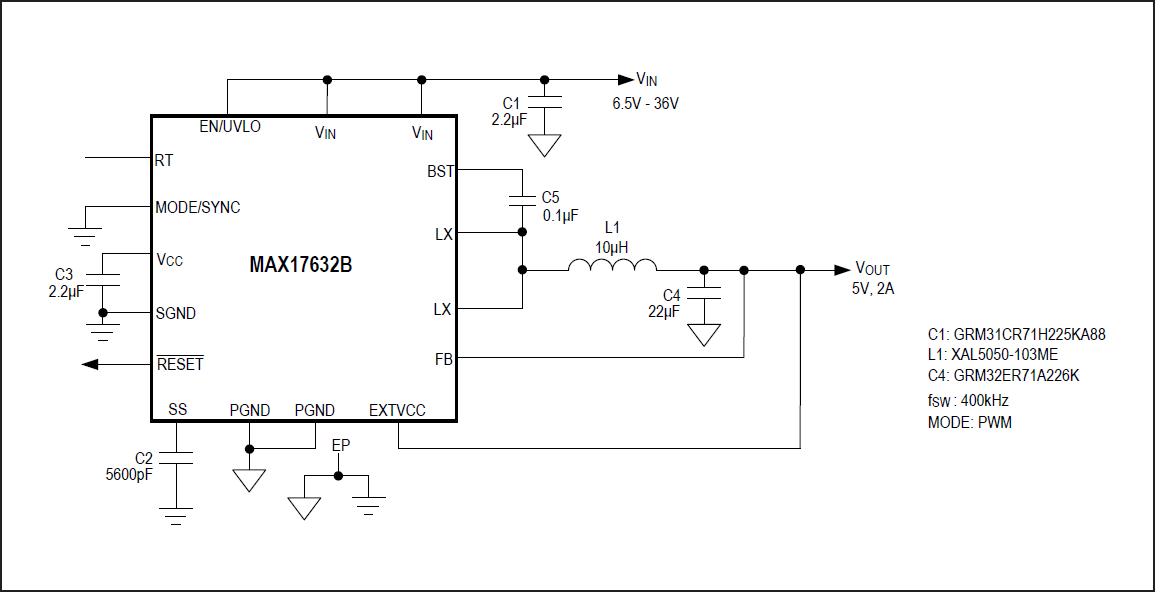 Block Diagram - Analog Devices / Maxim Integrated MAX17632 Synchronous Step-Down DC-DC Converter