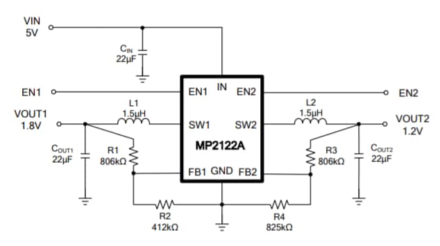 Application Circuit Diagram - Monolithic Power Systems (MPS) MP2122A Switching Voltage Regulators Application Circuit Diagram - Monolithic Power Systems (MPS) MP2122A Switching Voltage Regulators