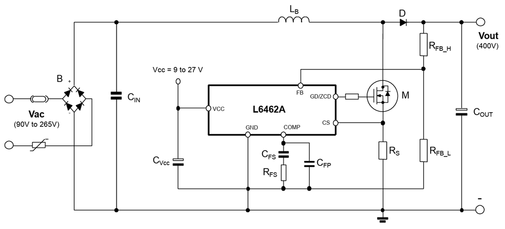 Application Circuit Diagram - STMicroelectronics L6462A Boost PFC Controller