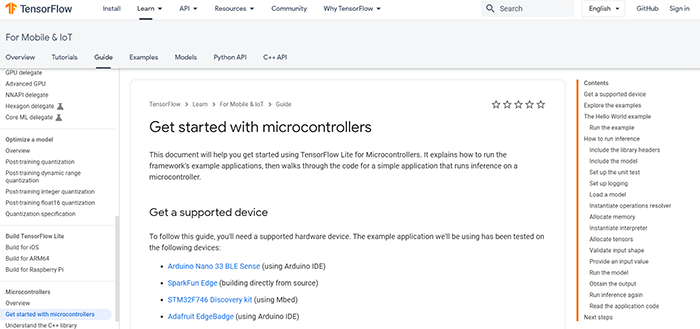Google's TensorFlow Lite for Microcontroller website has many resources and pre-trained models ready for use.